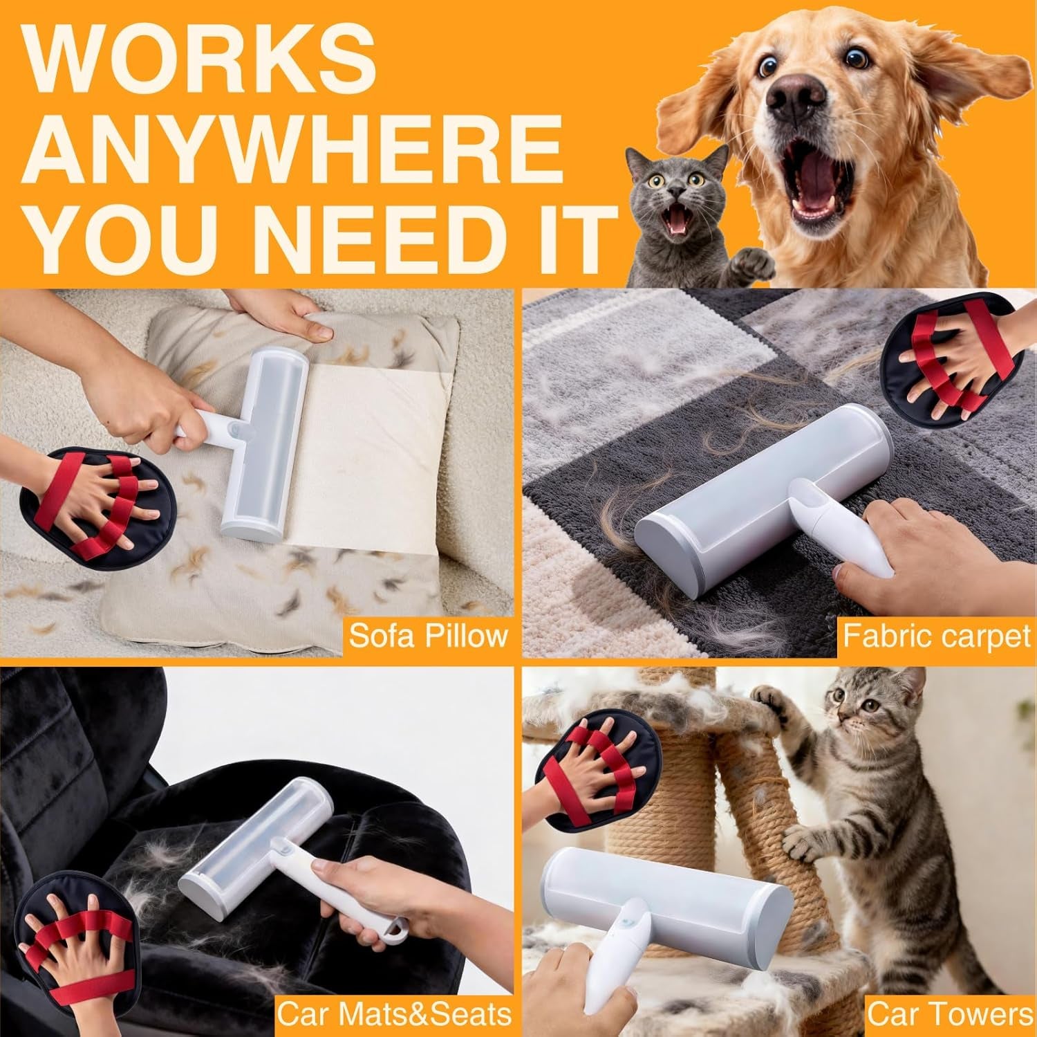 2 in 1 Pet Hair Removal Set, Reusable Dog Hair Remover