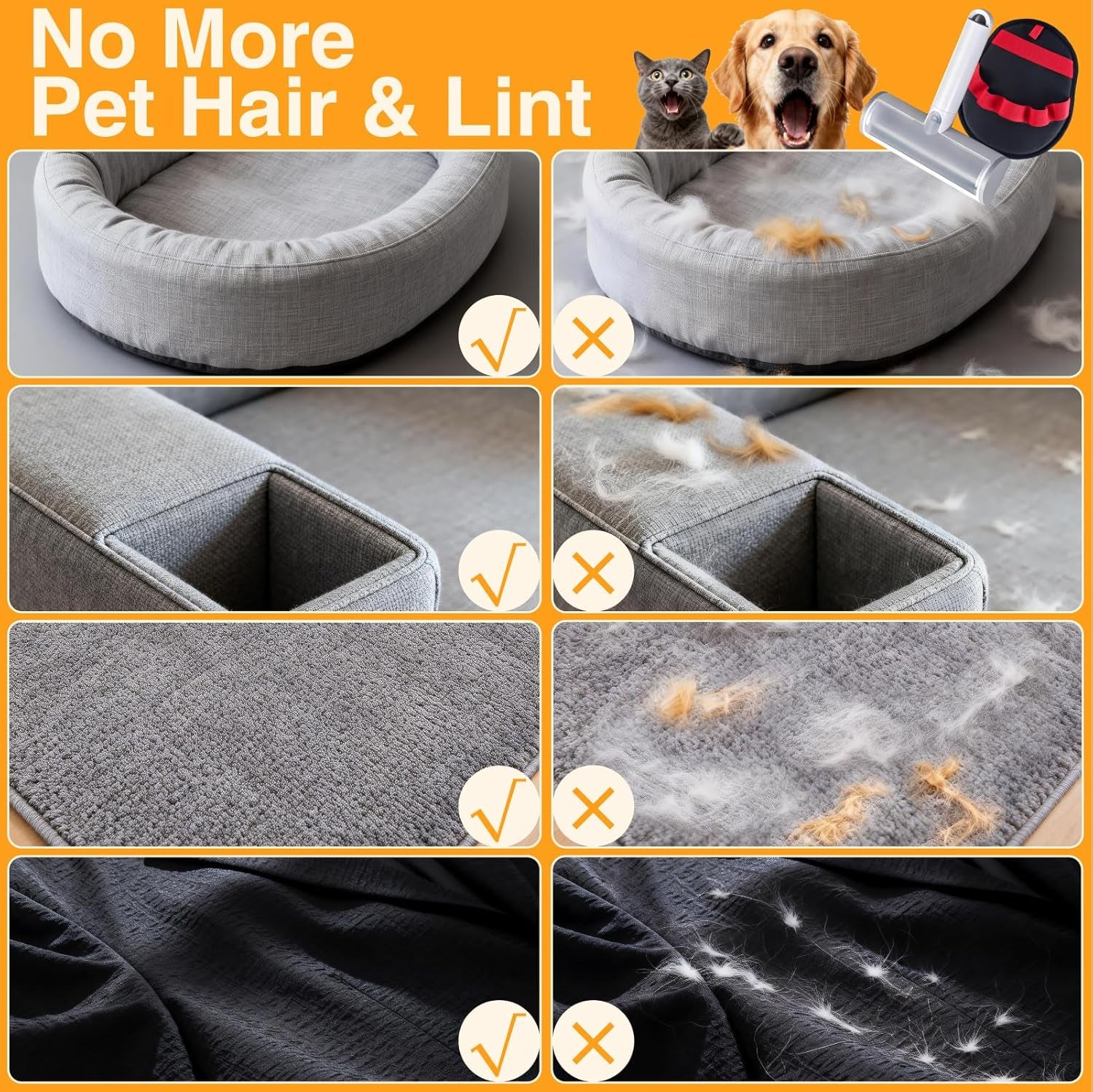 2 in 1 Pet Hair Removal Set, Reusable Dog Hair Remover